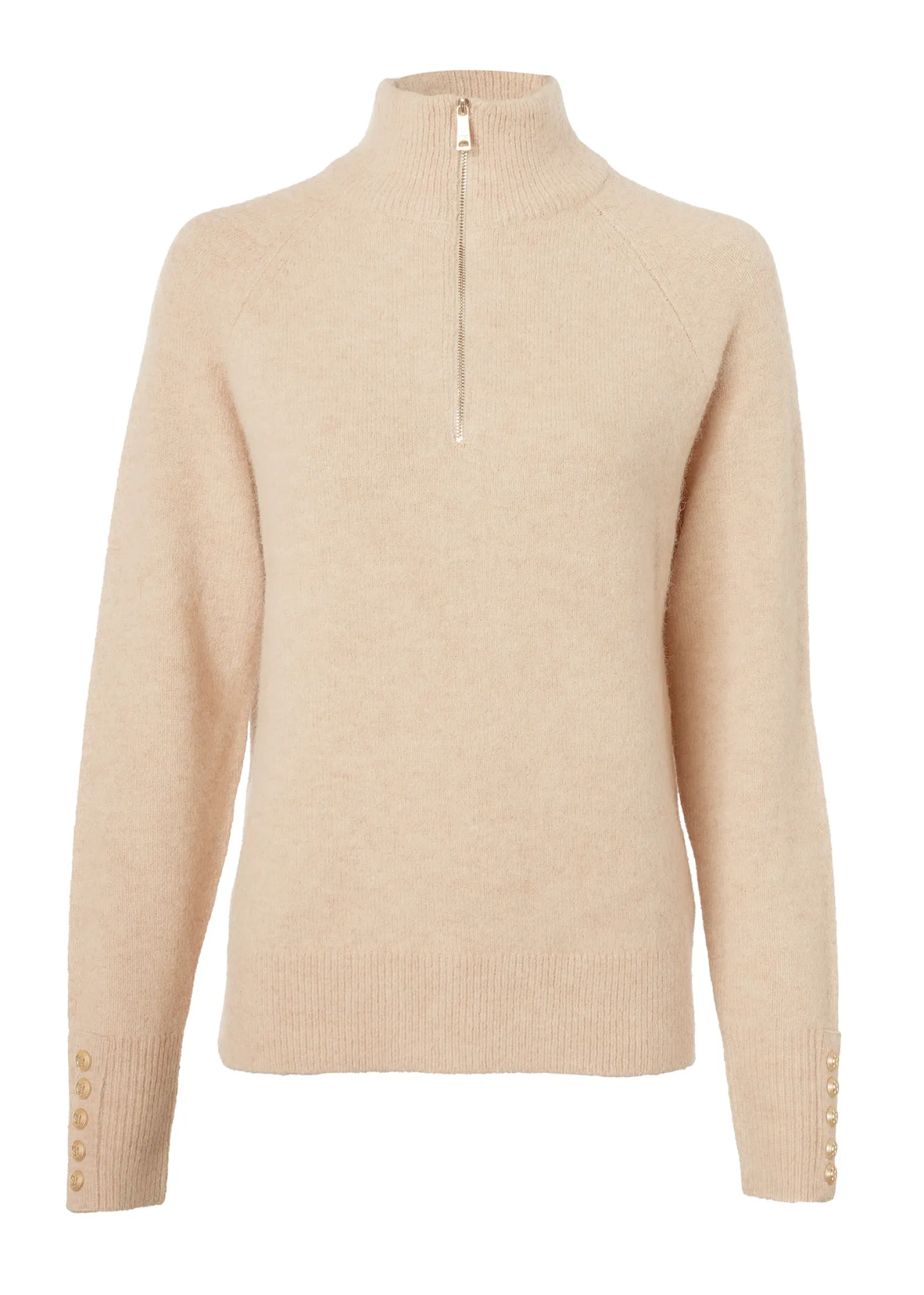 Holland Cooper Gifts For Her|Knitwear-Tori Half Zip Knit Camel