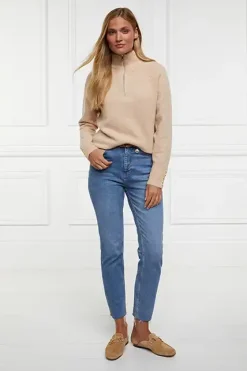 Holland Cooper Gifts For Her|Knitwear-Tori Half Zip Knit Camel