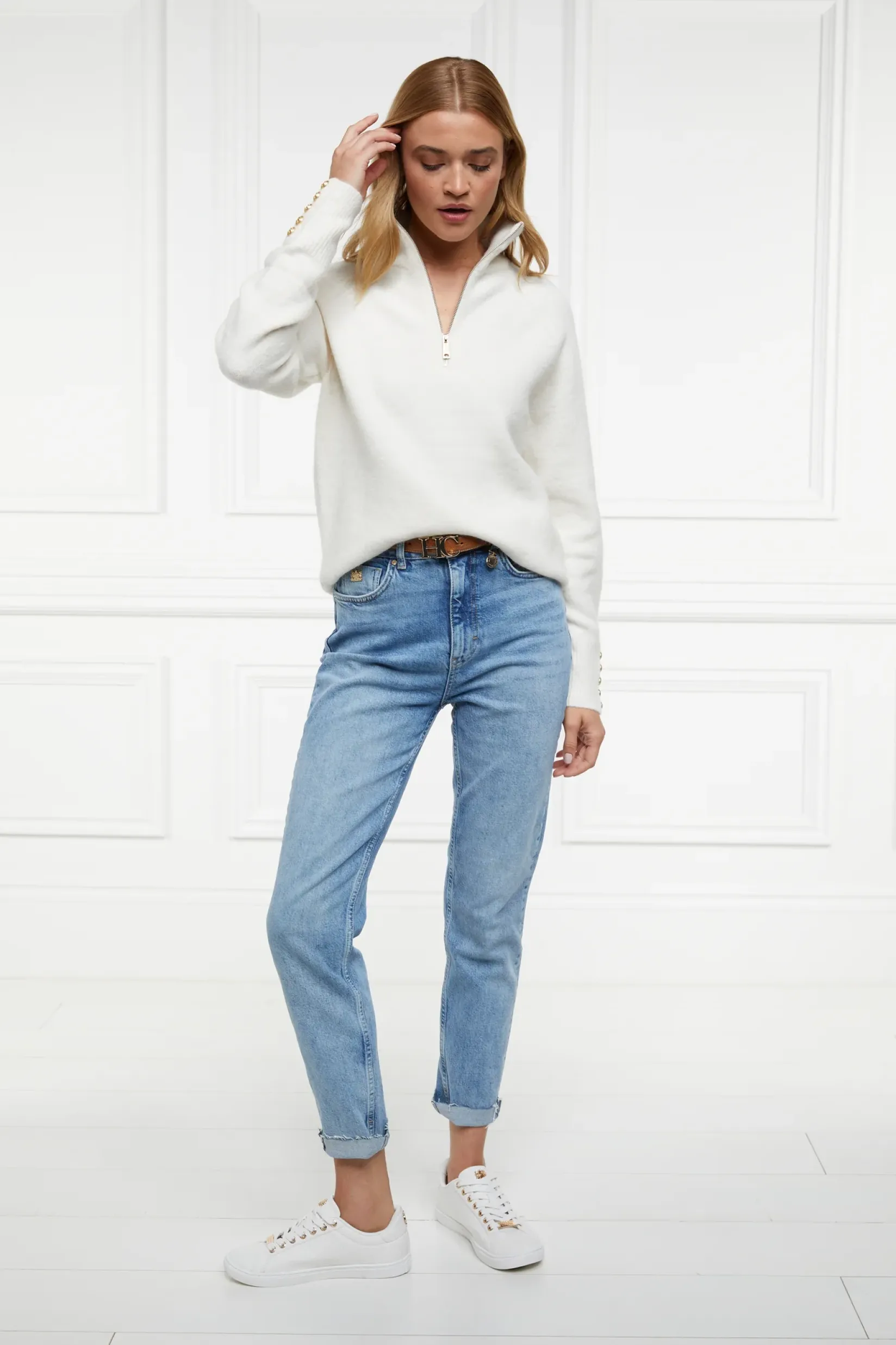 Holland Cooper Knitwear|Jade's Top Picks-Tori Half Zip Knit Natural
