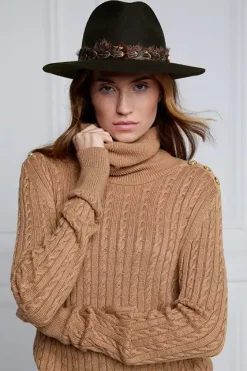 Holland Cooper Hats & Headbands|Hats & Headbands-Trilby Hat Double Feather Band Forest Green