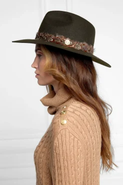 Holland Cooper Hats & Headbands|Hats & Headbands-Trilby Hat Double Feather Band Forest Green