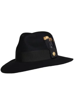 Holland Cooper Hats & Headbands|Hats & Headbands-Trilby Hat Gold Feather Black