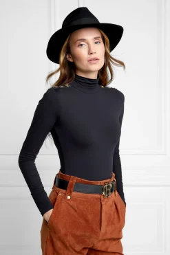 Holland Cooper Hats & Headbands|Hats & Headbands-Trilby Hat Gold Feather Black