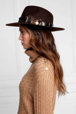Holland Cooper Hats & Headbands|Hats & Headbands-Trilby Hat Iridescent Feather Band Chocolate