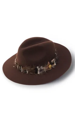 Holland Cooper Hats & Headbands|Hats & Headbands-Trilby Hat Iridescent Feather Band Chocolate
