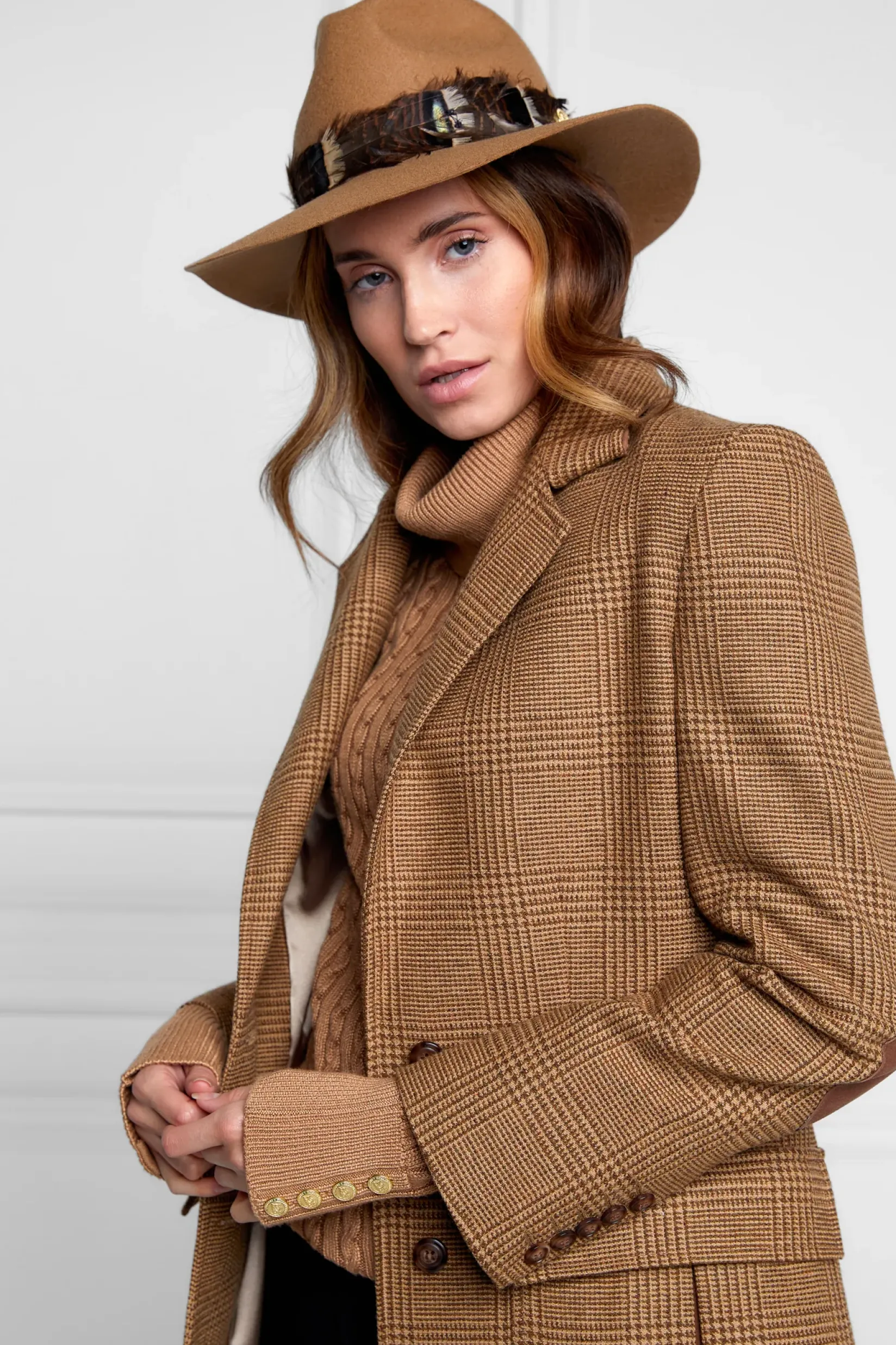 Holland Cooper Hats & Headbands|Hats & Headbands-Trilby Hat Iridescent Feather Band Camel