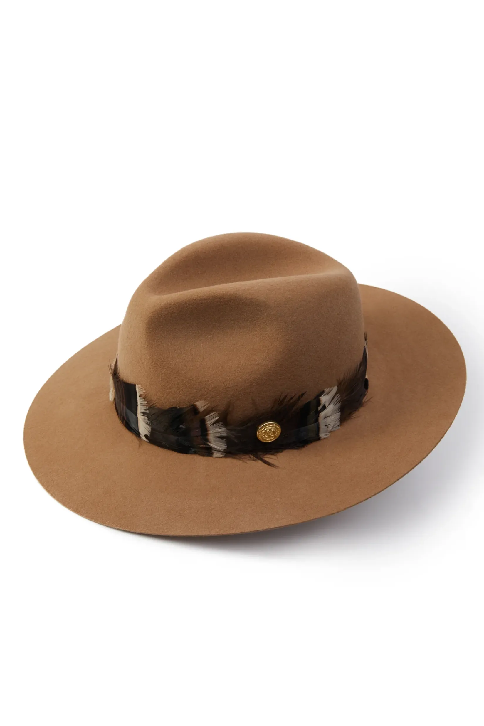 Holland Cooper Hats & Headbands|Hats & Headbands-Trilby Hat Iridescent Feather Band Camel