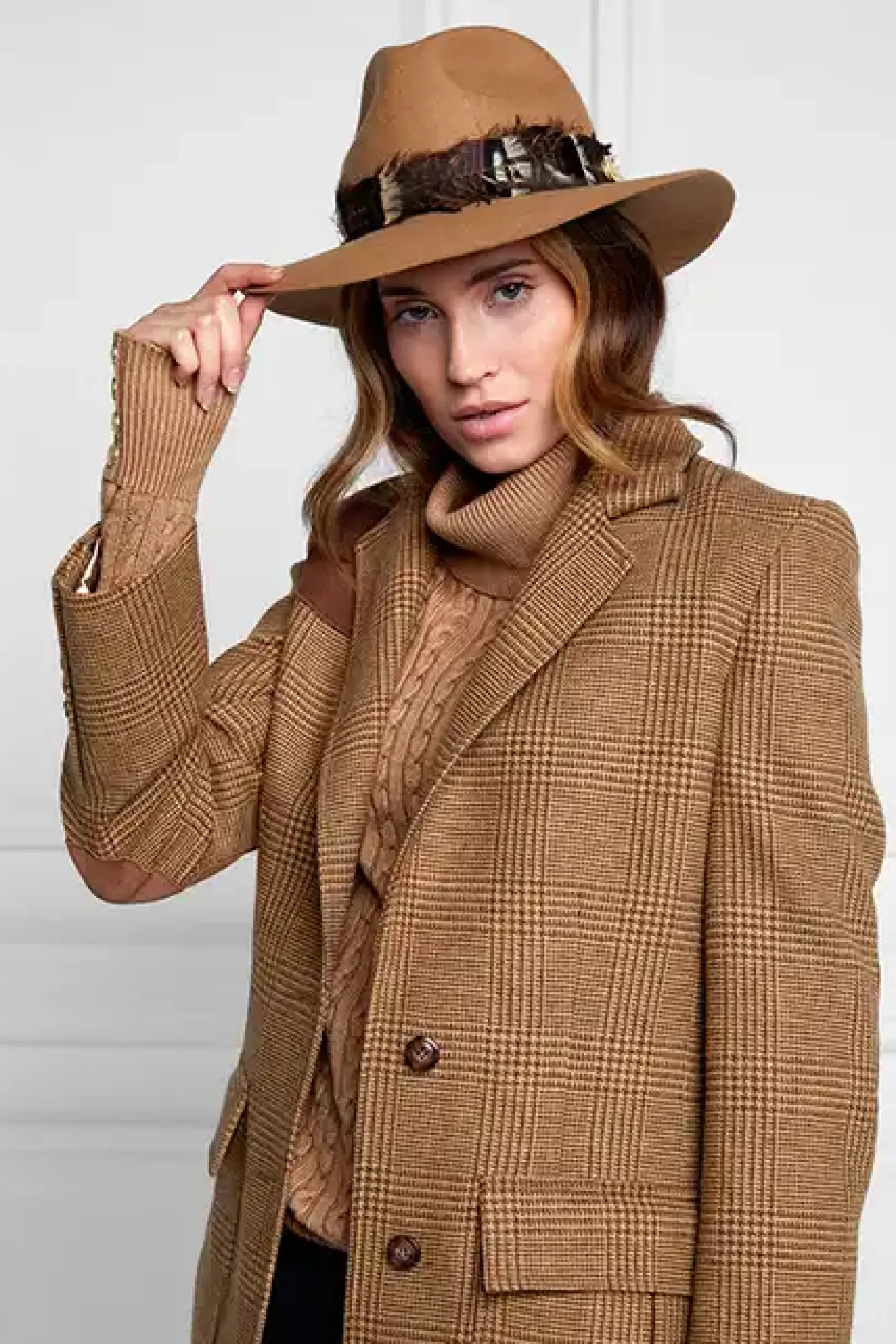 Holland Cooper Hats & Headbands|Hats & Headbands-Trilby Hat Iridescent Feather Band Camel