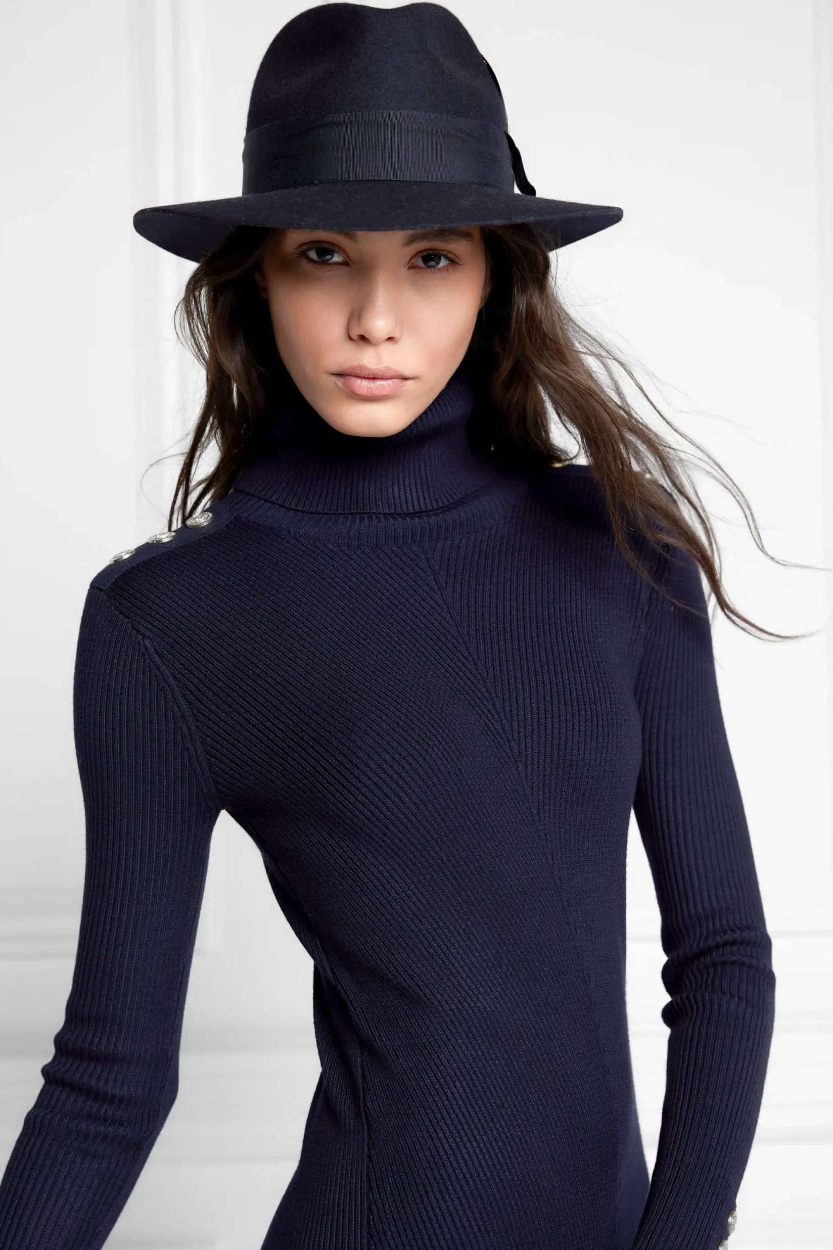 Holland Cooper Hats & Headbands|Hats & Headbands-Trilby Hat Spot Feather Ink Navy