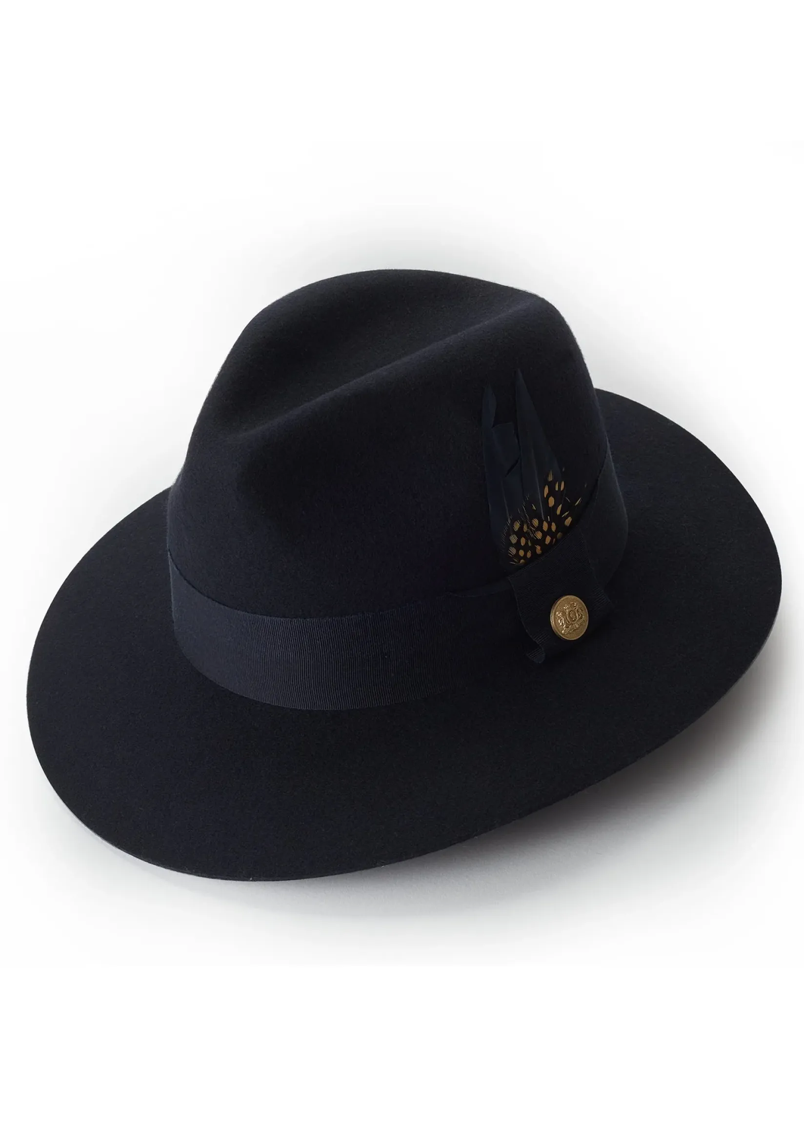 Holland Cooper Hats & Headbands|Hats & Headbands-Trilby Hat Spot Feather Ink Navy