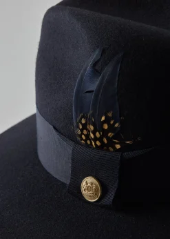 Holland Cooper Hats & Headbands|Hats & Headbands-Trilby Hat Spot Feather Ink Navy