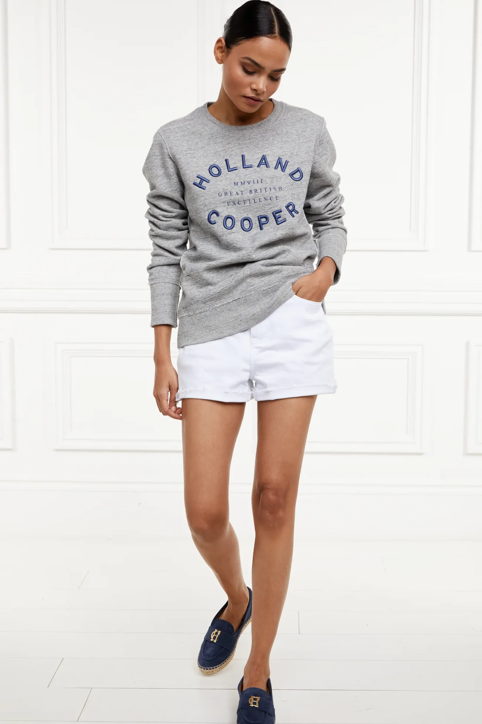 Holland Cooper Sweatshirts|Casualwear-Varsity Crew Grit Marl
