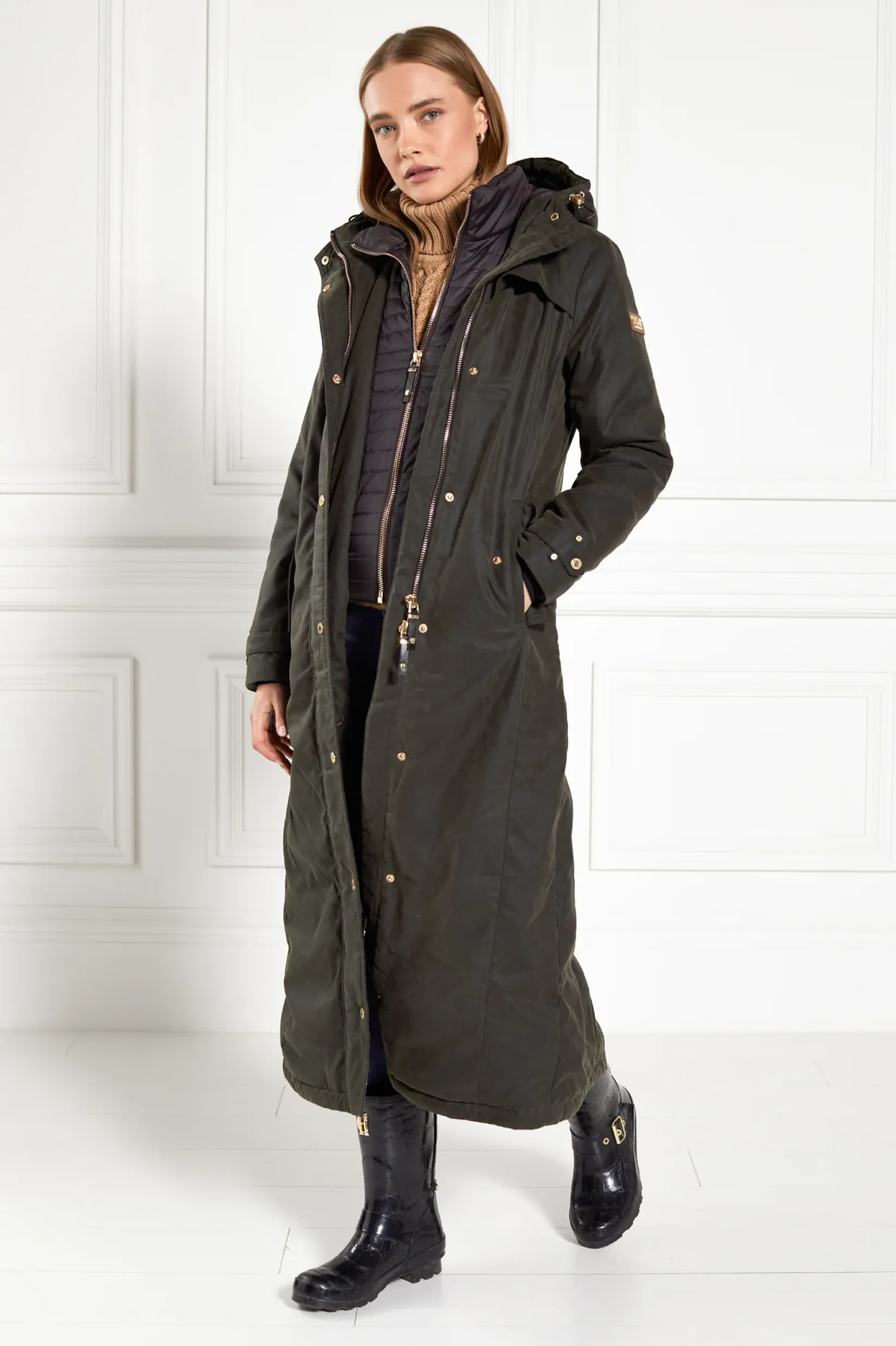 Holland Cooper Jackets|Shop By Product-Wax Longline Field Coat Dark Olive