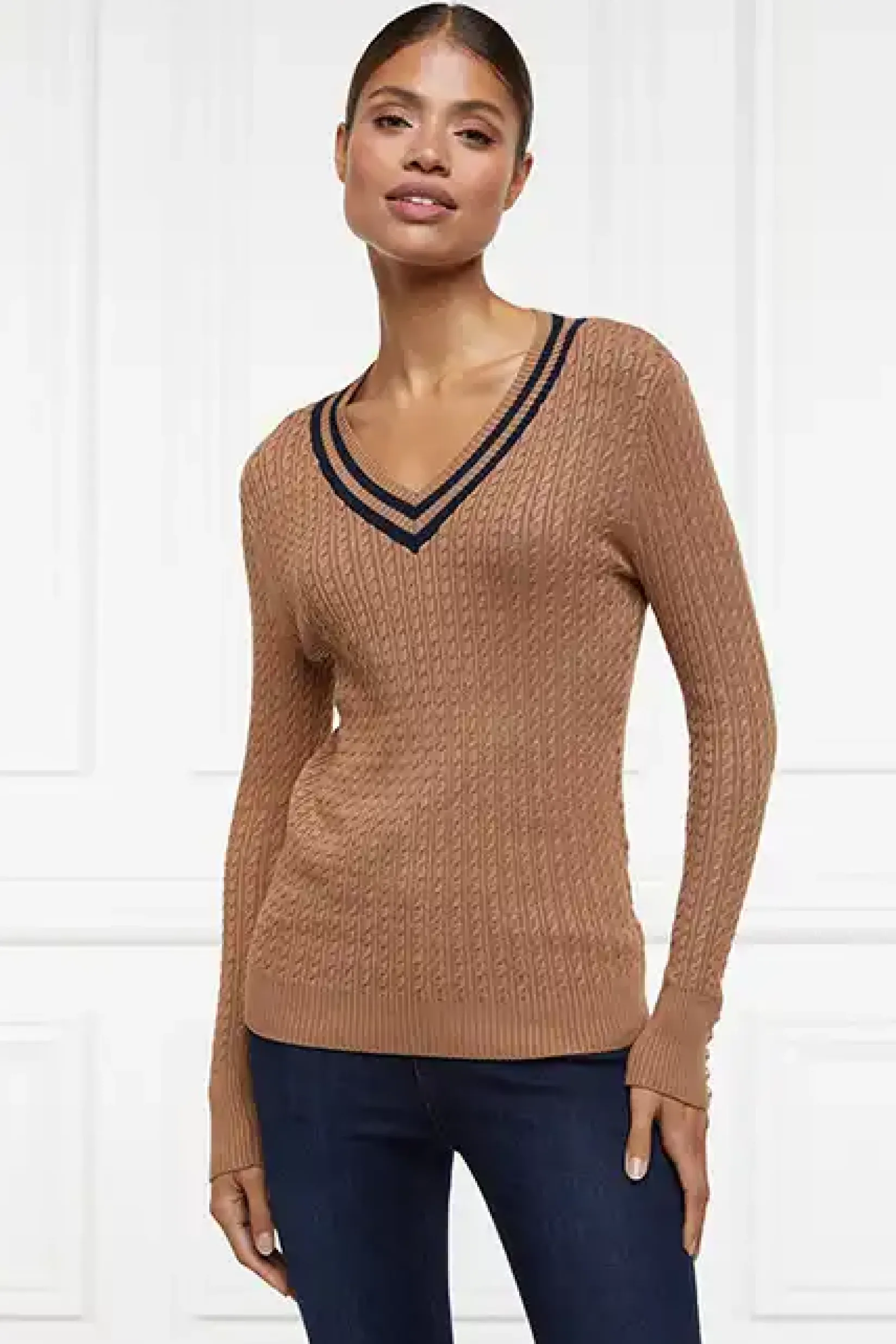 Holland Cooper Knitwear|Shop By Product-Zoe Knit Dark Camel Marl