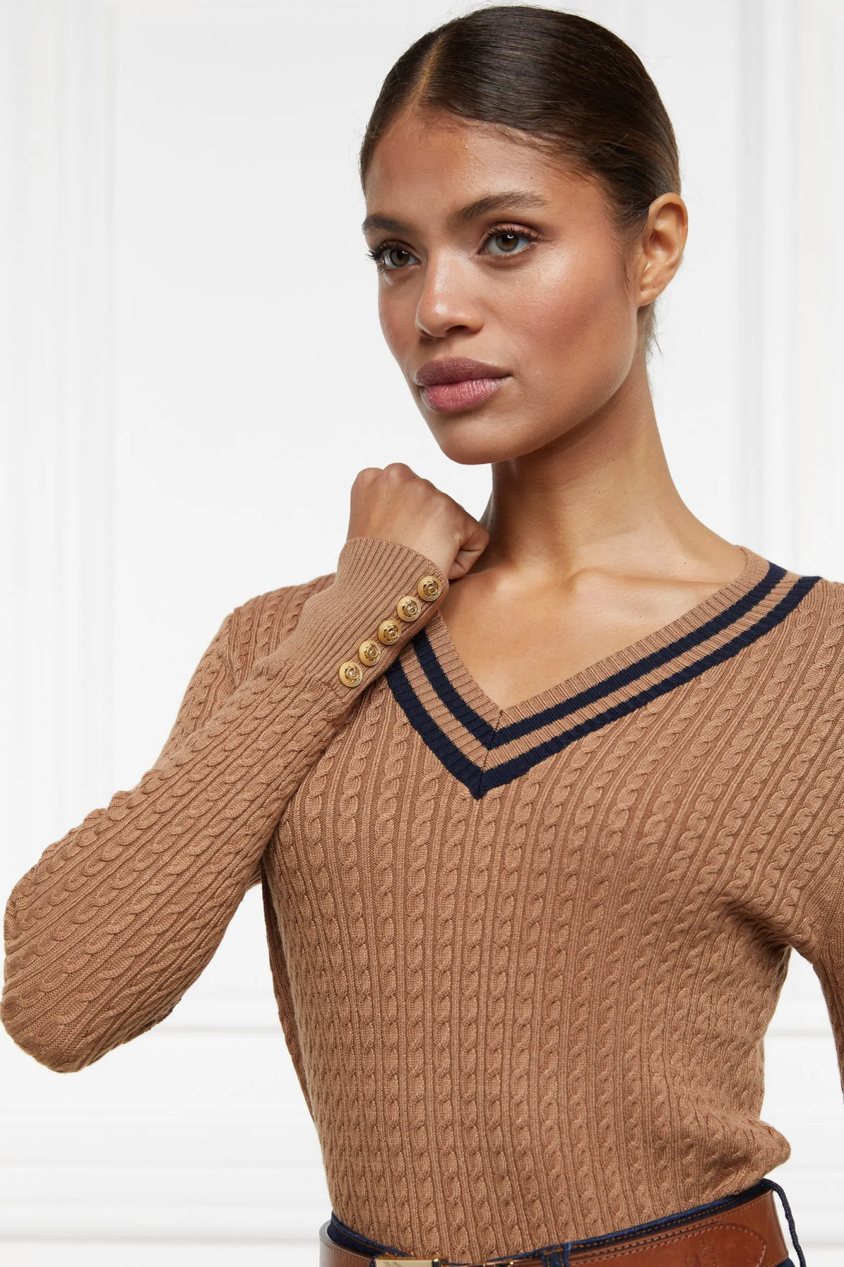 Holland Cooper Knitwear|Shop By Product-Zoe Knit Dark Camel Marl